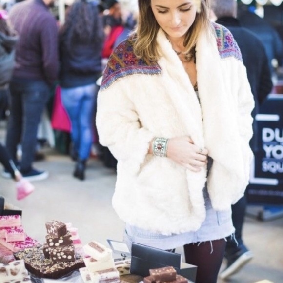 Free People Patched In Prine Beaded Furry Coat Small - Picture 3 of 10